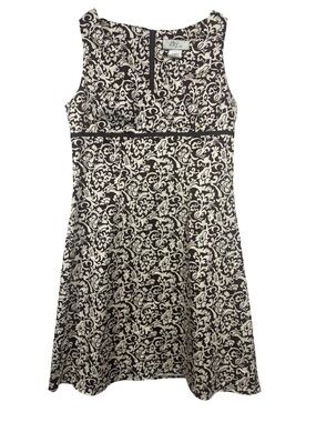 dBy Ltd Size 10 Brown Cream Damask Fit Flare Knee Length Sleeveless Dress